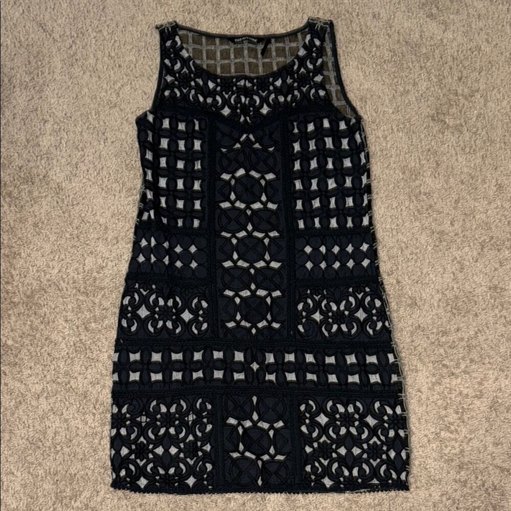 Black and Silver Gray Sheath Mini Dress Sleeveless Scoop Neck Small